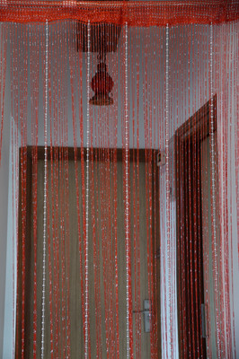 PINDIA 274.32 cm (9 ft) Polyester Semi Transparent Long Door Curtain Single Curtain(Self Design, Silver Sparkling, Sparkle Red)
