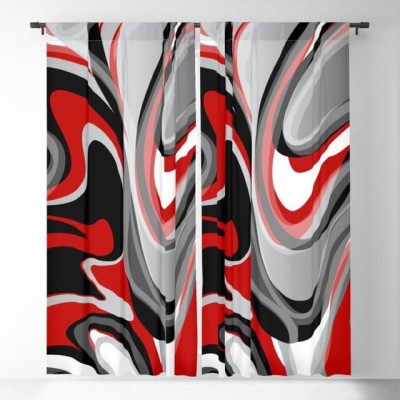 p23 154 cm (5 ft) Polyester Room Darkening Window Curtain (Pack Of 2)(Geometric, Red)