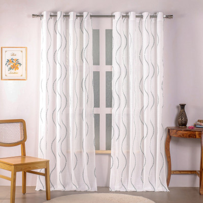 HOMEMONDE 213.36 cm (7 ft) Door Cotton Transparent Curtain (Pack Of 2)(Grey Wave, Printed)