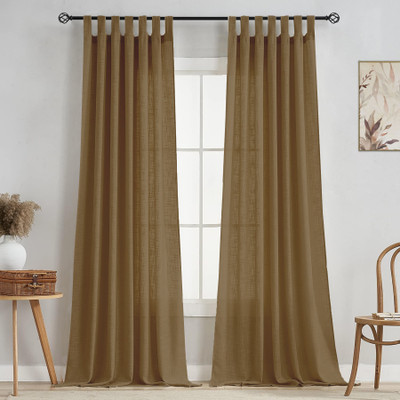HOMEMONDE 213.36 cm (7 ft) Door Cotton Transparent Curtain (Pack Of 2)(Dark Brown, Solid)