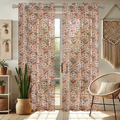 Vargottam 213 cm (7 ft) Door Blends Semi Transparent Curtain (Pack Of 2)(Peach, Printed)