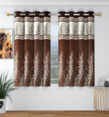 Panipat Textile Hub 153 cm (5 ft) Polyester Semi Transparent Window Curtain (Pack Of 2)(Floral, KK Brown)