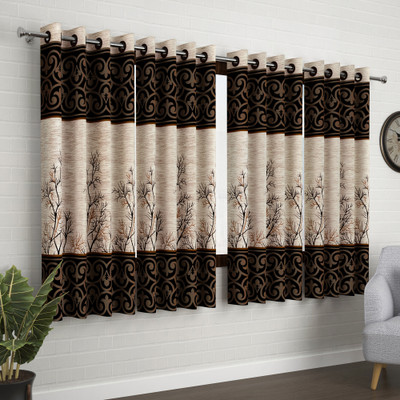 Story@home 152 cm (5 ft) Polyester Semi Transparent Window Curtain (Pack Of 4)(Printed, Cream, Brown)