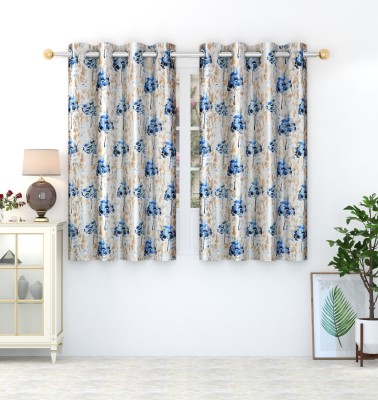 Stella Creations 152 cm (5 ft) Polyester Semi Transparent Window Curtain (Pack Of 2)(Printed, Aqua)