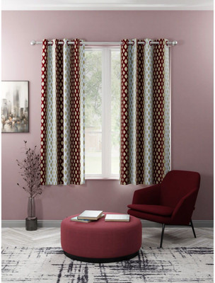 Bianca 152 cm (5 ft) Silk Semi Transparent Window Curtain (Pack Of 2)(Geometric, BEIGE/MAROON)