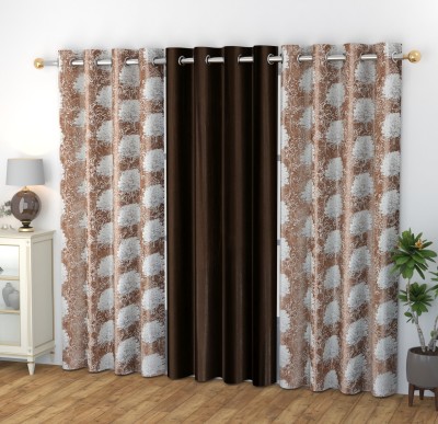 GOYTEX 274.32 cm (9 ft) Polyester Room Darkening Long Door Curtain (Pack Of 3)(Abstract, Coffee)