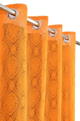 Galaxy Home Decor 274 cm (9 ft) Long Door Net Transparent Curtain (Pack Of 2)(Orange, Self Design)