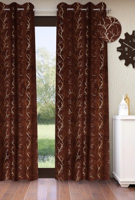 Home Sizzler 153 cm (5 ft) Velvet Room Darkening Window Curtain Single Curtain(3D Printed, Brown)