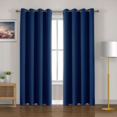 HOMEMONDE 274.32 cm (9 ft) Polyester Blackout Long Door Curtain (Pack Of 2)(Plain, Navy Blue)