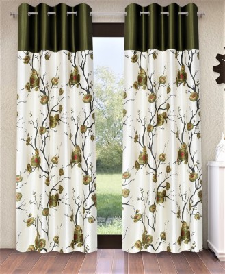 Fashion String 153 cm (5 ft) Polyester Semi Transparent Window Curtain (Pack Of 2)(Floral, Green)