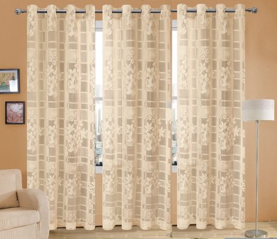 vjk fab 274 cm (9 ft) Net Semi Transparent Long Door Curtain (Pack Of 3)(Self Design, Cream)