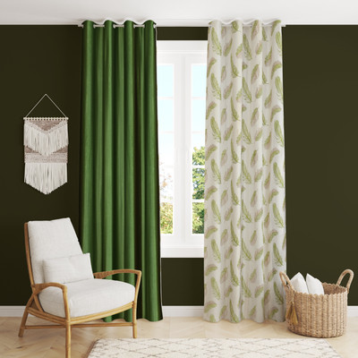 Yarnis 213 cm (7 ft) Door Polyester Semi Transparent Curtain (Pack Of 2)(Dark Green, Printed)