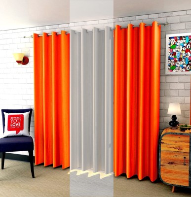 FUNFLIP 213.5 cm (7 ft) Polyester Room Darkening Door Curtain (Pack Of 3)(Plain, Orange,White)