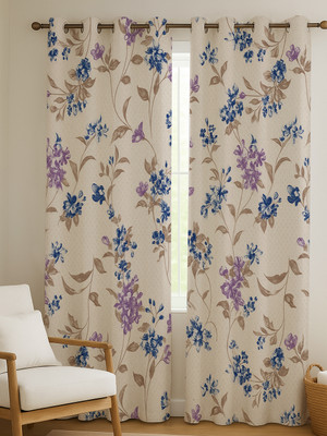 Ana 274 cm (9 ft) Long Door Cotton Room Darkening Curtain (Pack Of 2)(Purple, Floral)