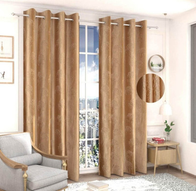 Daksha Fab 153 cm (5 ft) Window Polyester Semi Transparent Curtain (Pack Of 4)(Gold, Floral)