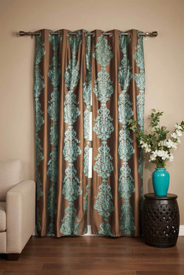 UBH 163 cm (5 ft) Window Polyester Semi Transparent Curtain (Pack Of 2)(Brown, Embroidered)