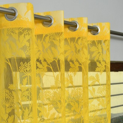 bliss casa 152 cm (5 ft) Tissue Semi Transparent Window Curtain (Pack Of 2)(Self Design, Yellow)