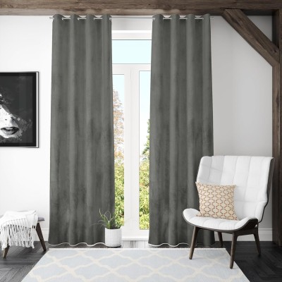 ARVI Deco 213 cm (7 ft) Polyester Room Darkening Door Curtain (Pack Of 2)(Solid, Dark Grey)