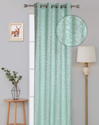 Elegance 213 cm (7 ft) Polycotton Semi Transparent Door Curtain Single Curtain(Floral, Sea Green)