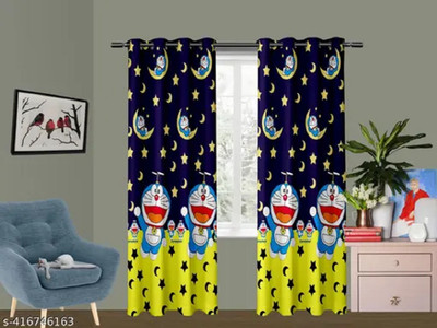 RD 154 cm (5 ft) Window Polyester Room Darkening Curtain Single Curtain(Blue, Cartoon)