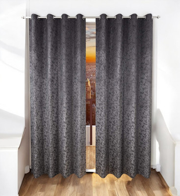 Arick Home 274 cm (9 ft) Long Door Velvet Blackout Curtain (Pack Of 2)(Grey, Self Design)