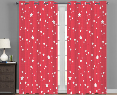 EVERSHNIE 154 cm (5 ft) Window Polyester Room Darkening Curtain Single Curtain(Red, Printed)