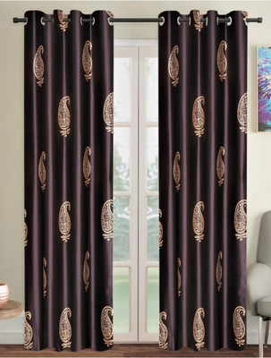 DTODEXPRESS 274.3 cm (9 ft) Long Door Polyester Semi Transparent Curtain (Pack Of 2)(Brown, Printed)