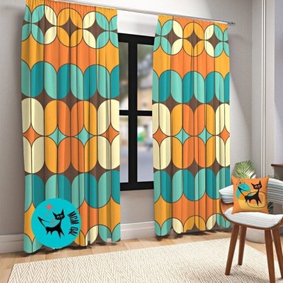 Tample Fab 154 cm (5 ft) Polyester Room Darkening Window Curtain (Pack Of 2)(Geometric, Yellow)