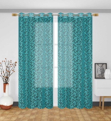 Cushion King 275 cm (9 ft) Polyester Semi Transparent Long Door Curtain (Pack Of 2)(Floral, Aqua)