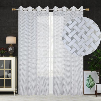 fabzi 152 cm (5 ft) Tissue, Net, Polyester Semi Transparent Window Curtain (Pack Of 2)(Abstract, White)
