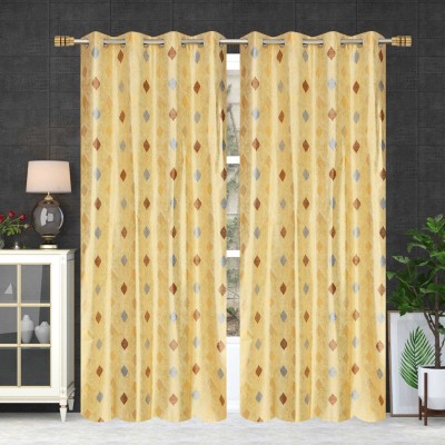 kanhomz 274.32 cm (9 ft) Polyester Room Darkening Long Door Curtain (Pack Of 2)(Printed, Yellow)