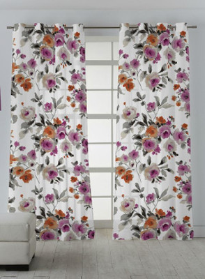 Shivay decor 214 cm (7 ft) Door Polyester Room Darkening Curtain (Pack Of 2)(Orange, Floral)