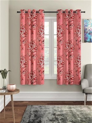 La.Kourtina 152.4 cm (5 ft) Polyester Semi Transparent Window Curtain (Pack Of 2)(Printed, Red)