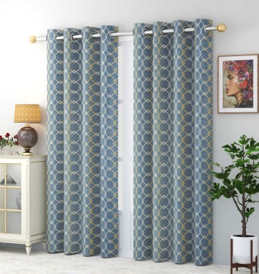WO FLORA 275 cm (9 ft) Polyester Room Darkening Long Door Curtain (Pack Of 2)(Checkered, Sky Blue)