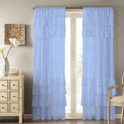 Dekor World 215 cm (7 ft) Cotton Room Darkening Door Curtain (Pack Of 2)(Solid, Light Blue)