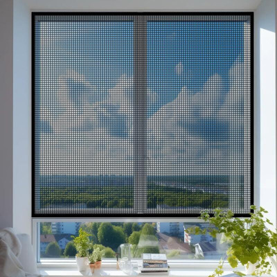 KARP 60 cm (2 ft) Net Semi Transparent Window Curtain Single Curtain(Solid, Black)