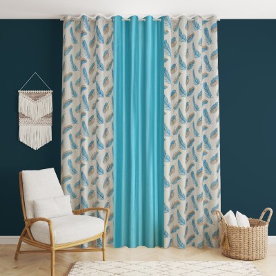 Yarnis 213 cm (7 ft) Polyester Semi Transparent Door Curtain (Pack Of 3)(Printed, Aqua Blue)