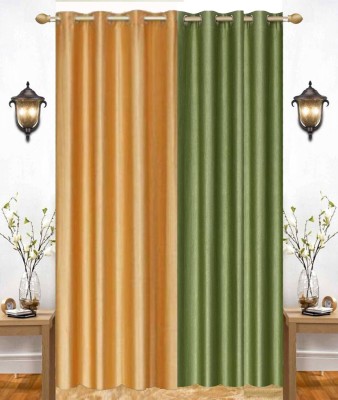 India Furnish 153 cm (5 ft) Polyester Semi Transparent Window Curtain (Pack Of 2)(Plain, Solid, Green & Gold)