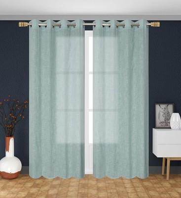 Ultica Fab 152.4 cm (5 ft) Cotton Semi Transparent Window Curtain (Pack Of 2)(Solid, Light Blue)