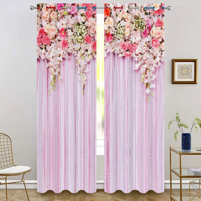SJV 274 cm (9 ft) Long Door Polyester Room Darkening Curtain Single Curtain(Pink, Floral)