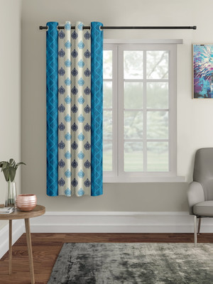 Cortina 150 cm (5 ft) Window Polyester Semi Transparent Curtain Single Curtain(Blue, White, Printed)