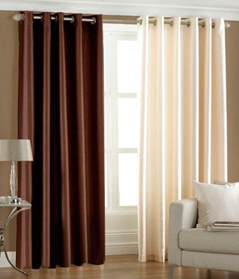 Panipat Textile Hub 213 cm (7 ft) Polyester Door Curtain (Pack Of 2)(Solid, Brown, Beige)