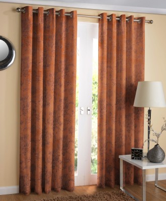 Cotton Trendy 213 cm (7 ft) Velvet Blackout Door Curtain (Pack Of 2)(Floral, Rust)