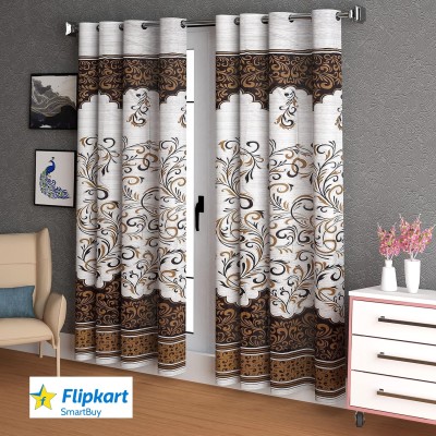 Flipkart SmartBuy 214 cm (7 ft) Polyester Semi Transparent Door Curtain (Pack Of 2)(Geometric, Coffee Brown)
