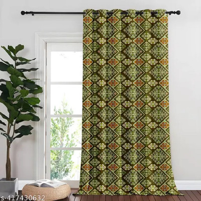 FDV 274 cm (9 ft) Long Door Polyester Room Darkening Curtain Single Curtain(Green, Geometric)