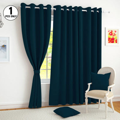 Story@home 275 cm (9 ft) Long Door Polyester, Silk Blackout Curtain Single Curtain(Dark Teal Blue, Solid)