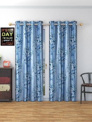 kiara Creations 182 cm (6 ft) Polyester Semi Transparent Shower Curtain (Pack Of 2)(Floral, Aqua)