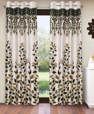 Home Sizzler 213 cm (7 ft) Polyester Semi Transparent Door Curtain (Pack Of 2)(Floral, Green)