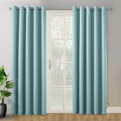haus & kinder 210 cm (7 ft) Door Polyester Blackout Curtain (Pack Of 2)(Blue, Solid)