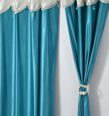 Homefab India 214 cm (7 ft) Door Polyester Room Darkening Curtain (Pack Of 2)(Aqua Blue, Solid)